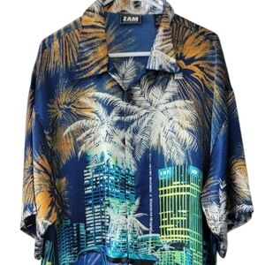 Vintage Zam Collection Blue Low Rider Satin Silk Shirt 3XL Retro, Hawaiian Cars